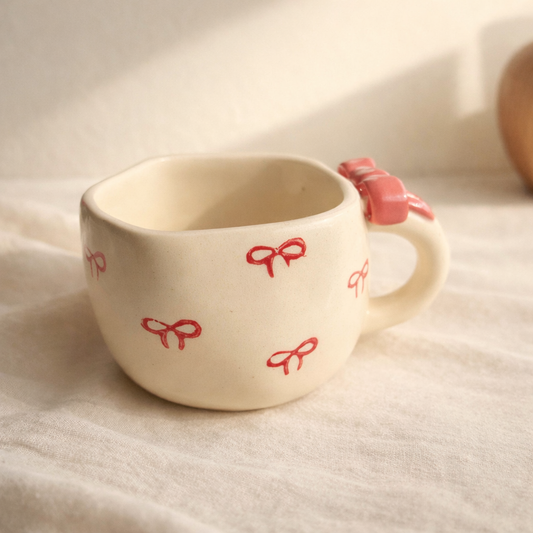 WarmHearth Pink Bow Ceramic Mug for Coffee