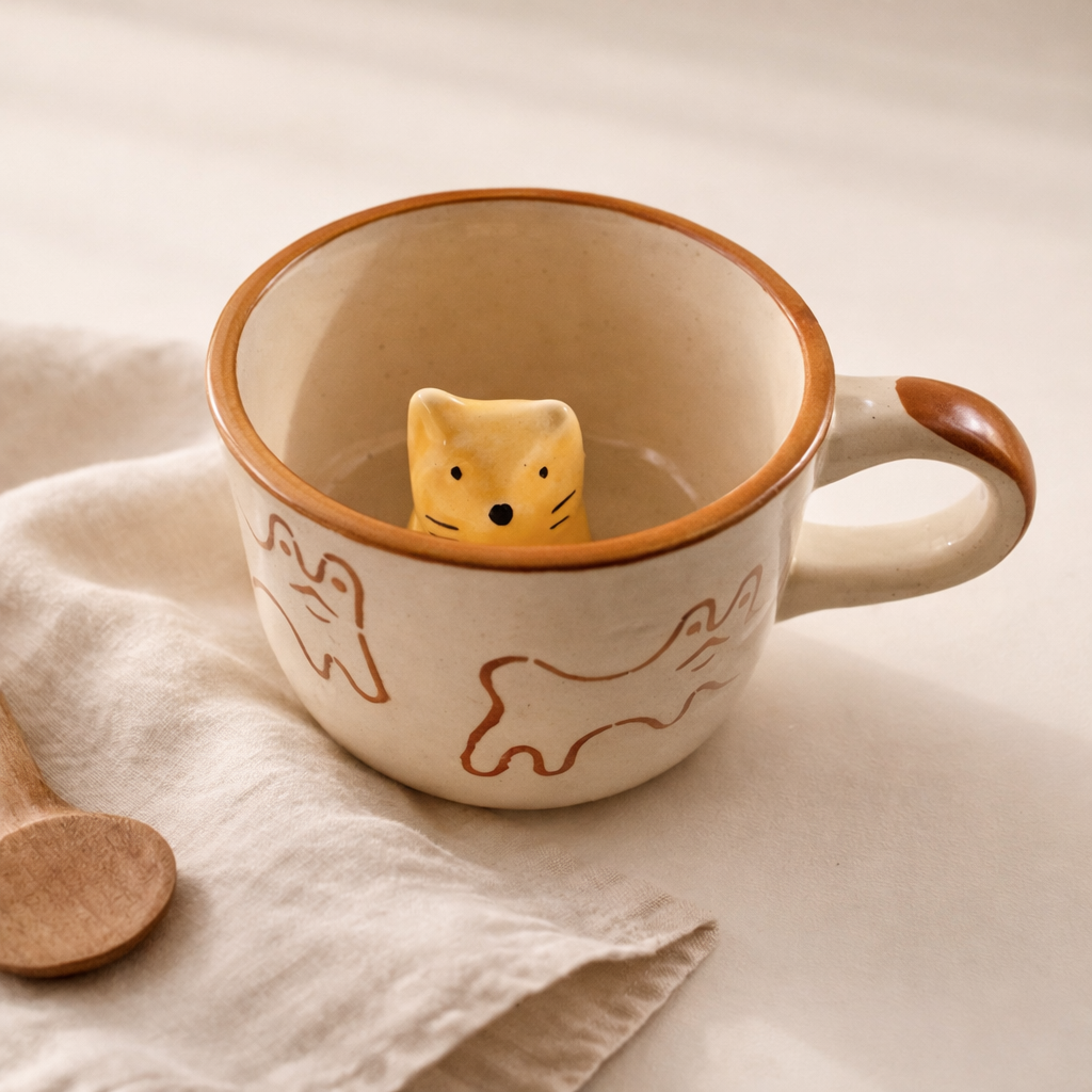 Cute 3D Cat Ceramic Coffee Hidden Animal Tea Cup Premium Gift Ceramic Coffee Mug
