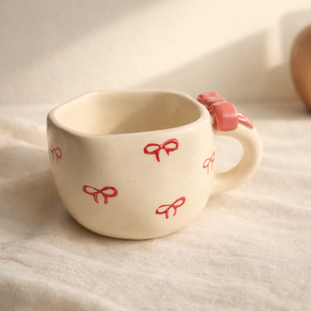 WarmHearth Pink Bow Ceramic Mug for Coffee