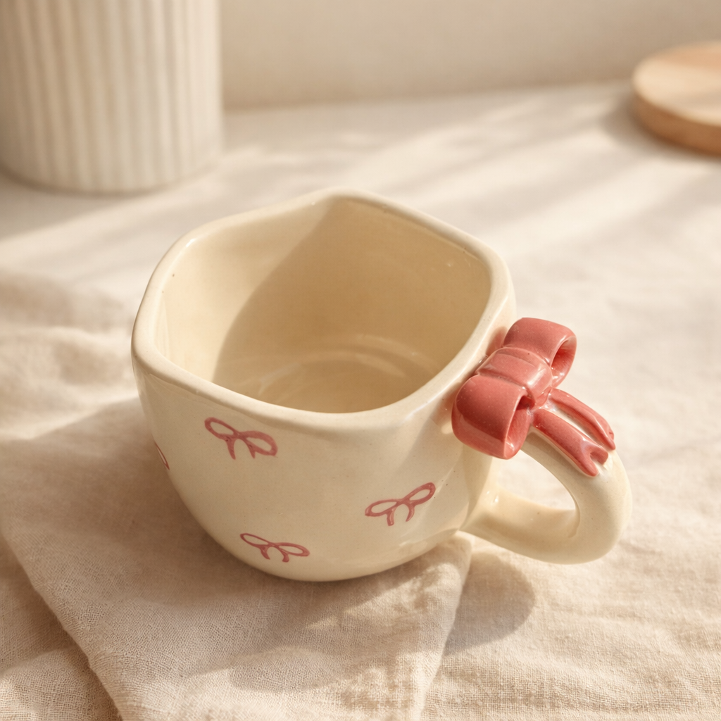 WarmHearth Pink Bow Ceramic Mug for Coffee