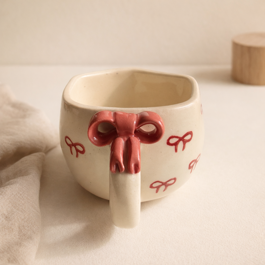 WarmHearth Pink Bow Ceramic Mug for Coffee
